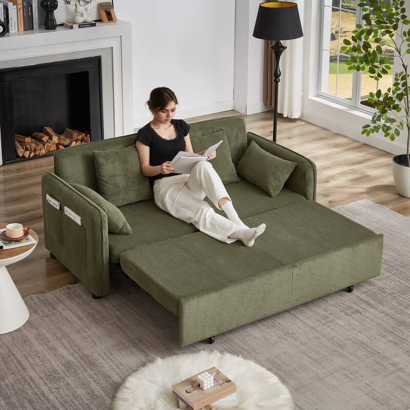 FX'' 66 Inch Sleeper Sofa Bed 3-in-1 Adjustable Sleeper with Pullout Bed 4 Pillows and Side Pockets