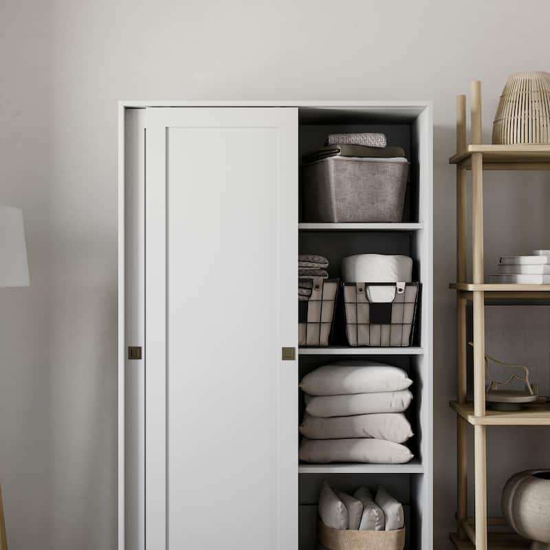 Prepac Elite Plus 38" W White Storage Cabinet, 65" Tall Pantry Cupboard with 2 Fixed and 4 Adjustable Shelves