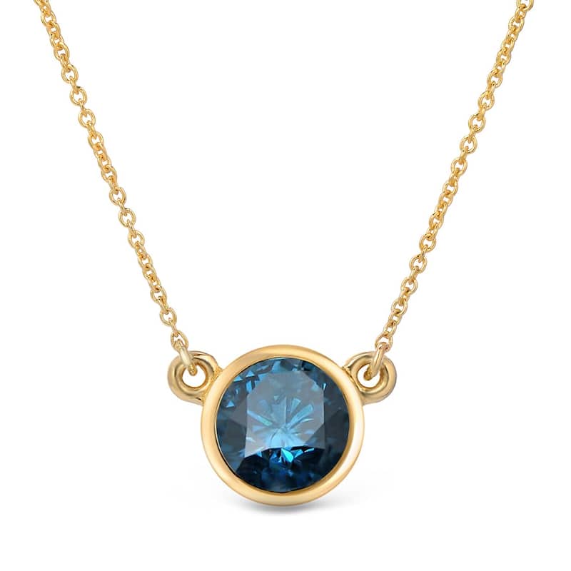 Auriya 14k Gold 3/4ct Solitaire Blue Diamond Bezel-Set Necklace - Yellow