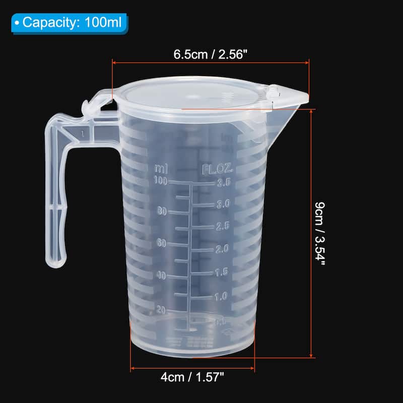 Graduated Beaker, 100ml PP Plastic Cup Double Sided Black Graduations - Transparent - Transparent