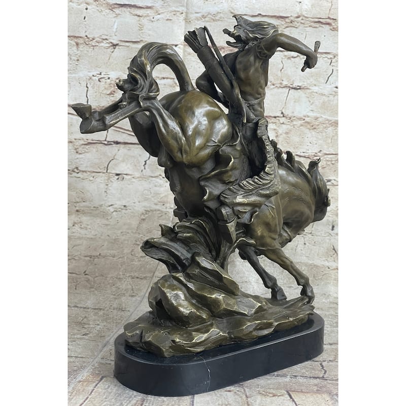 Original Milo Native American Warrior On Horse Bronze Sculpture Western Figure