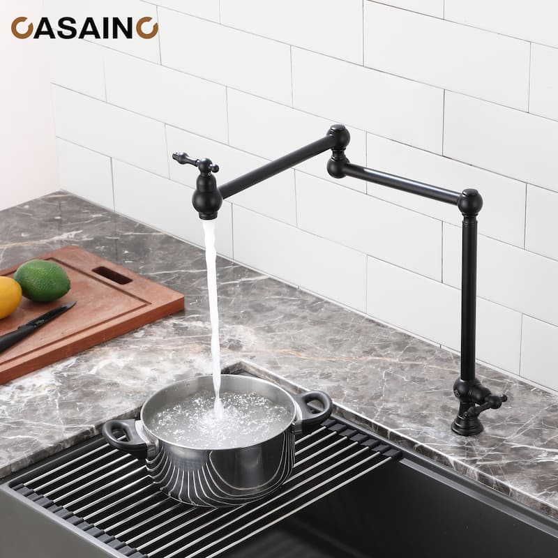 Vintage Deck Mount Pot Filler Kitchen Faucet, with Folding Stretchable Double Joint Swing Arms