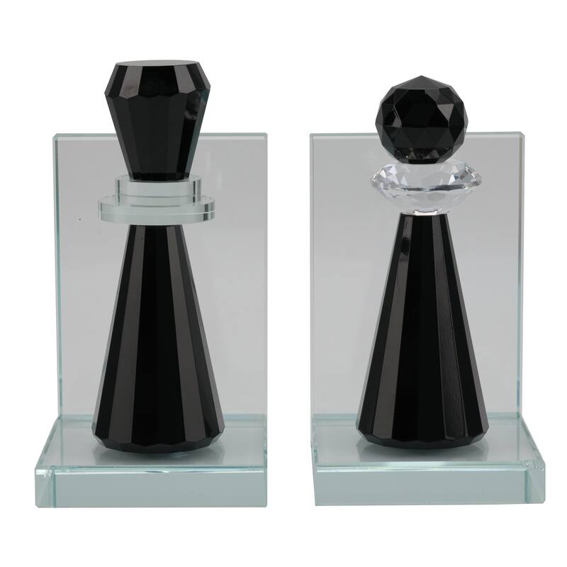 Modern Crystal Glass Chess Piece Inspired Bookends - Set of 2, 7", Clear - 7.0"