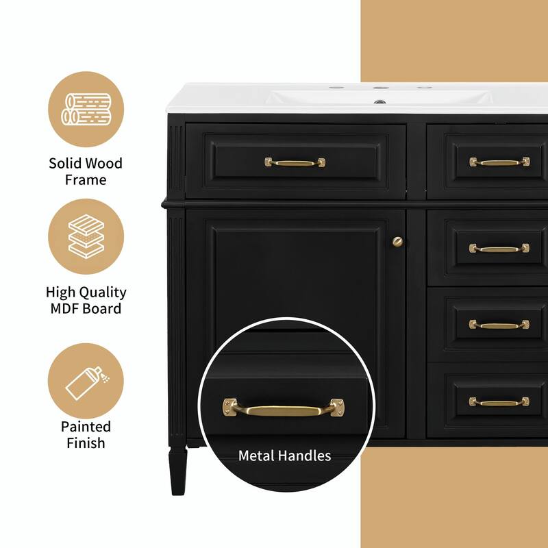 36-Inch Bathroom Vanity with Ceramic Sink Top, Solid Wood Frame and MDF Cabinet