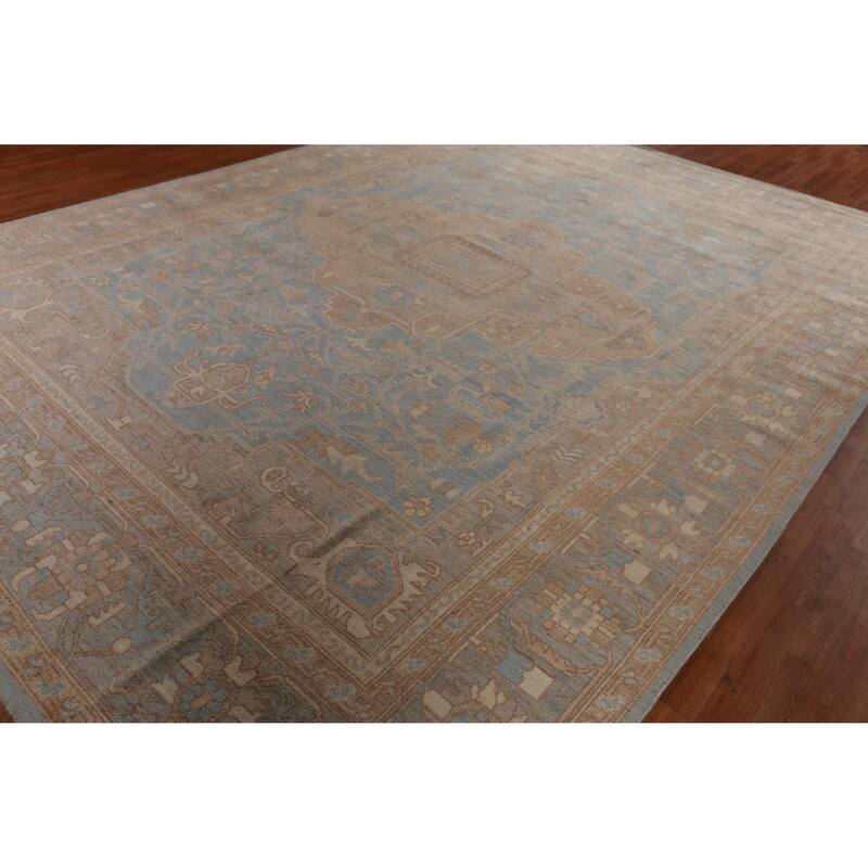 Hand Knotted Oriental 100% Wool Carpet Transitional Medallion Navy Blue & Blues Oushak Area Rug - 13' 11'' X 10' 4''