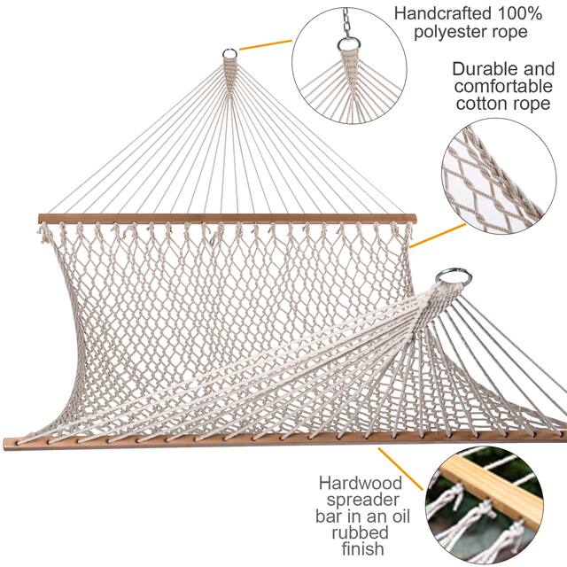 13 Foot Hand-Woven Cotton Rope Hammock With Hanger