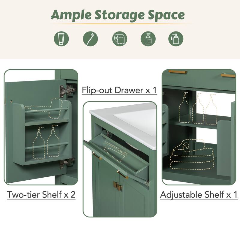 30 Inch Single Sink Bathroom Vanity Cabinet, Solid Wood Frame