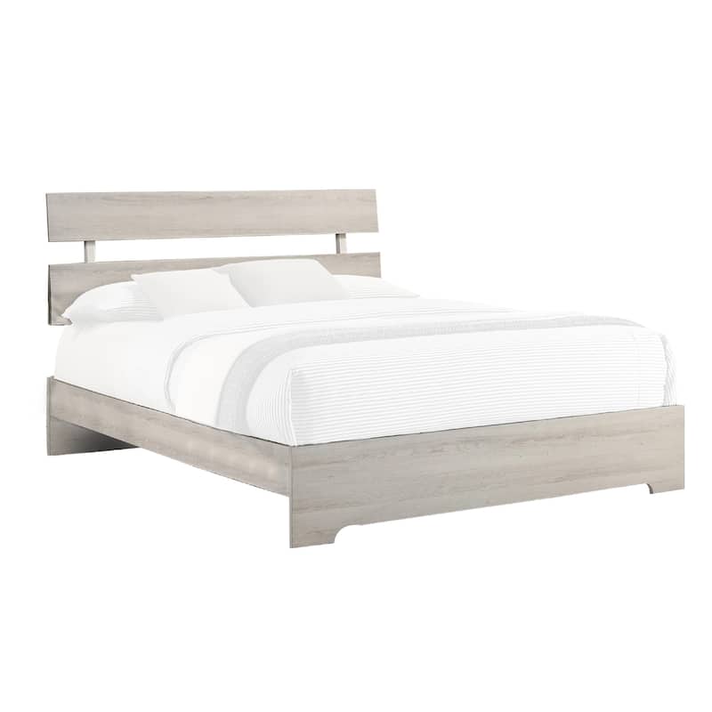 Cuzzy Queen Platform Bed with Panel Headboard, Low Profile White Wood