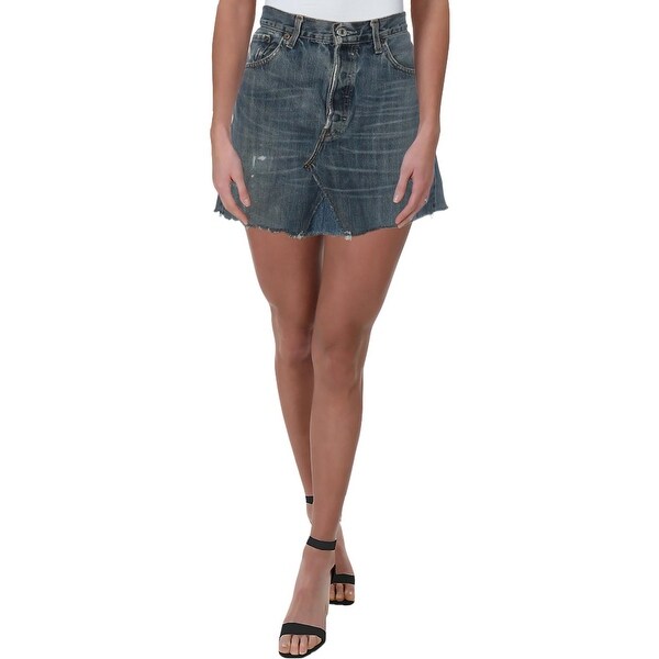 Elizabeth and James Womens Paulie Denim Skirt Distressed Faded - S