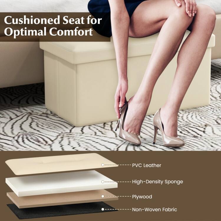 Upholstered Square Footstool with PVC Leather Surface for Bedroom