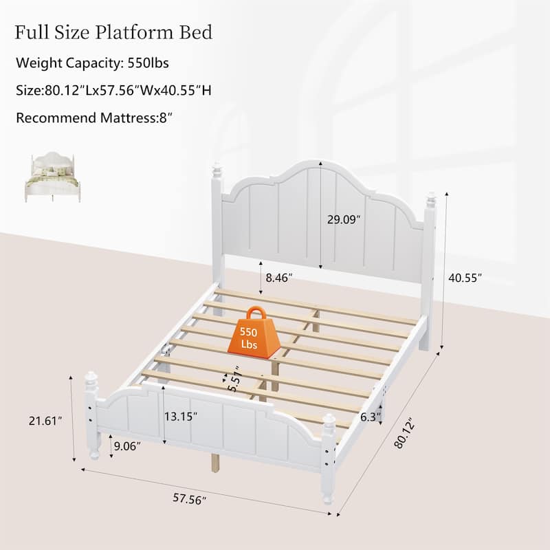 Full Size Platform Bed Frame with Vintage Headboard
