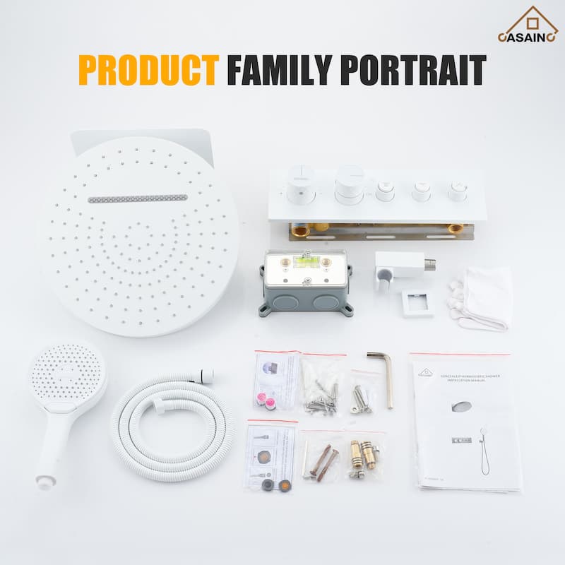 Luxury Thermostatic Shower System 5-Spray Patterns 16" Round Wall Mount Fixed and Handheld Shower Head - 15.7" x 15.7"