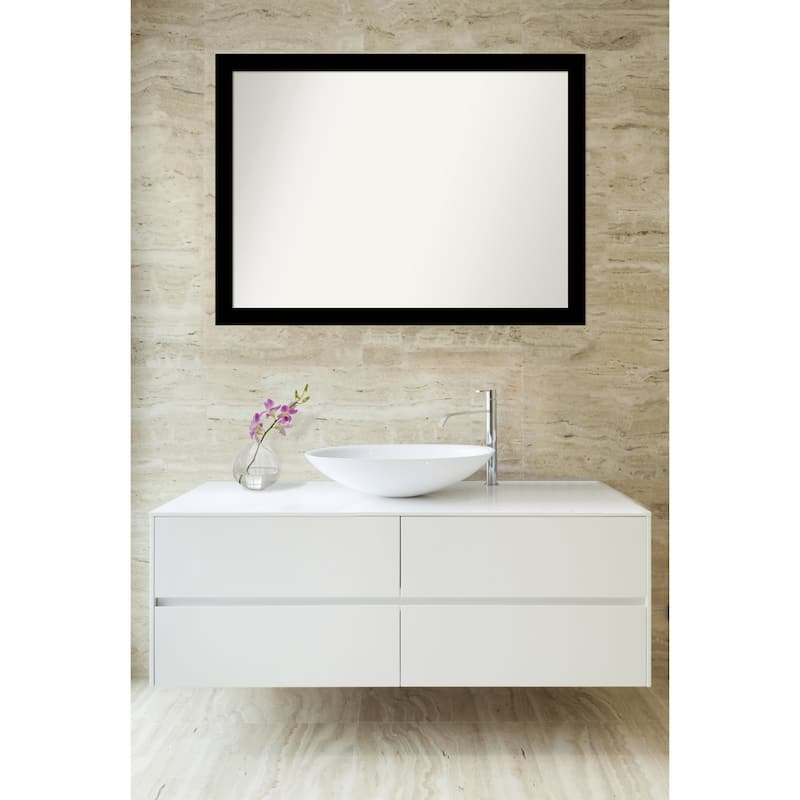 Basic Narrow Non-Beveled Wood Framed Bathroom Vanity Wall Mirror