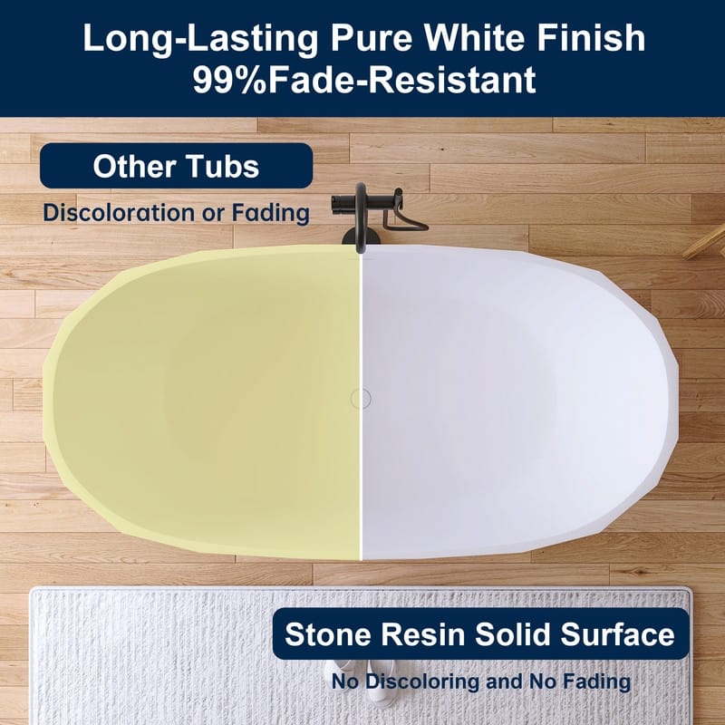 MEDUNJESS 64'' Freestanding Bathtub Solid Surface Soaking Tub