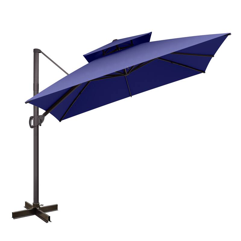 VredHom 10x10 FT Outdoor Patio Cantilever Offset Umbrella 360 degrees Rotation - Navy Blue
