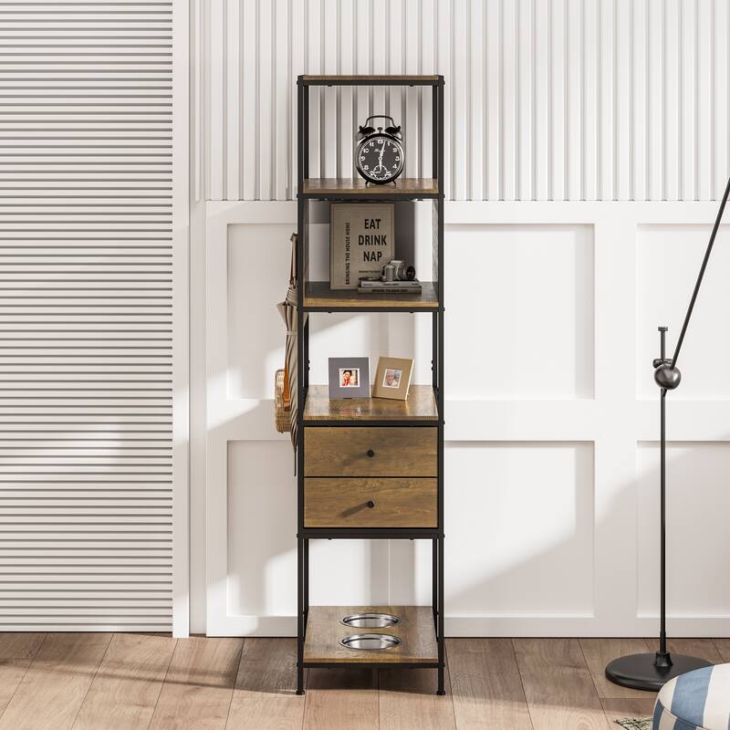 Industrial Bookshelf with Dog Bowl