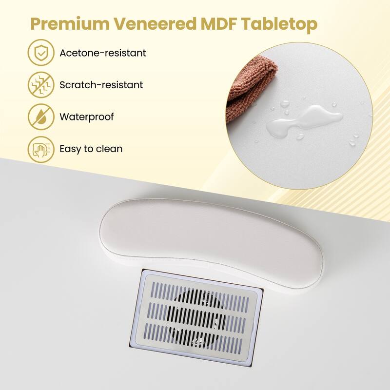 Gymax Manicure Table Nail Desk w/ Electric Dust Collector 3 Dust Bags