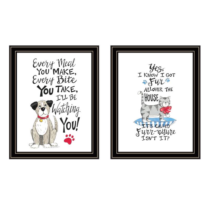 2-Piece Framed Wall Art Set - Humorous "It's Called Furr-niture, Isn't It?", Black Frame