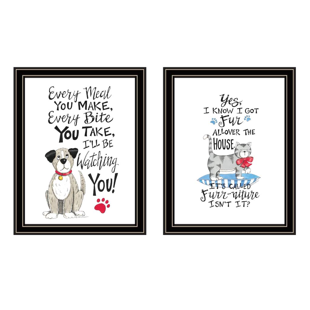 2-Piece Framed Wall Art Set - Humorous "It's Called Furr-niture, Isn't It?", Black Frame