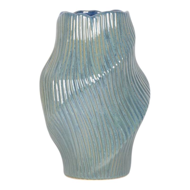 Ceramic Decorative Vase with Ribbed Texture Sculptural Hollow Design
