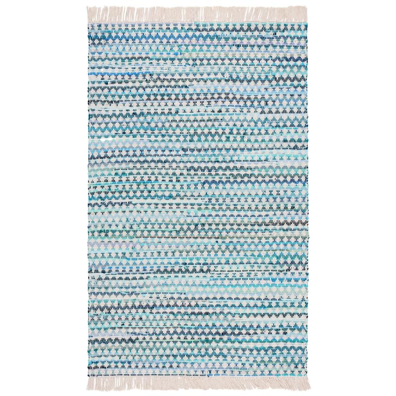 SAFAVIEH Handmade Montauk Eutimia Cotton Rug - 5' x 8' - Turquoise/Ivory