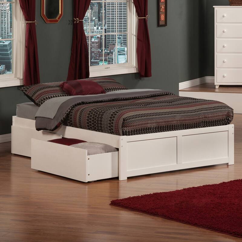 Concord Platform Bed with Footboard and Storage Drawers - White - Full