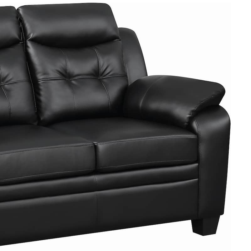 Contemporary Faux Leather & Wood Loveseat With Cushioned Armrests, Rich Black