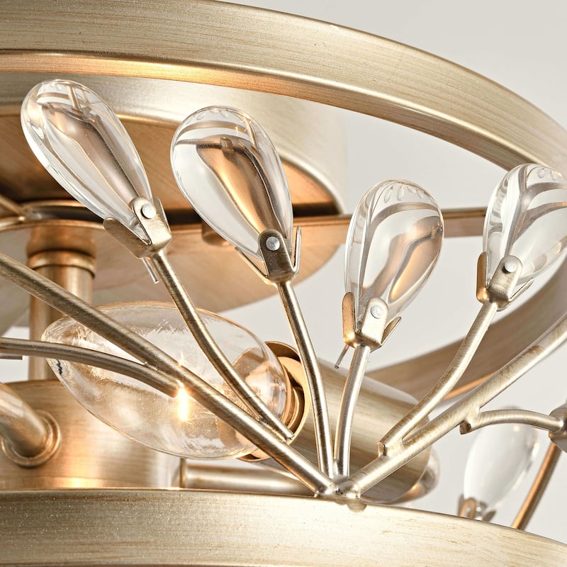 Adela 3-Light Brushed Champagne Silver Metal Cage Drum Flush Mount - 11 inches in diameter x 6 inches H