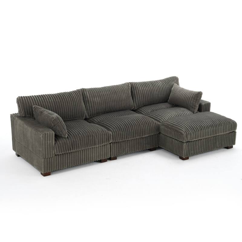 Plush Corduroy Upholstered Modular Sectional Sofa with Chaise