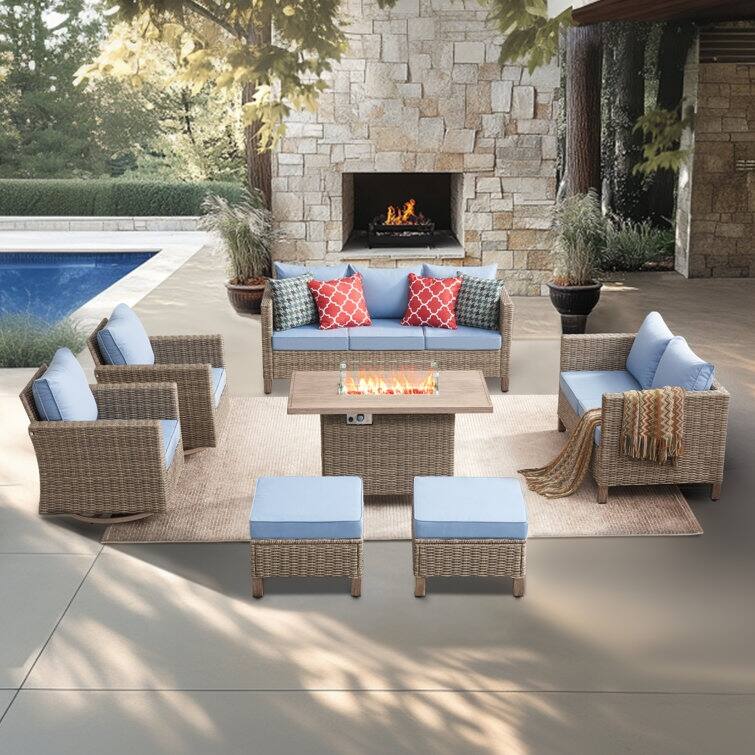 9 - Person Outdoor Wicker Patio Conversation Furniture Set With Swivel Chairs