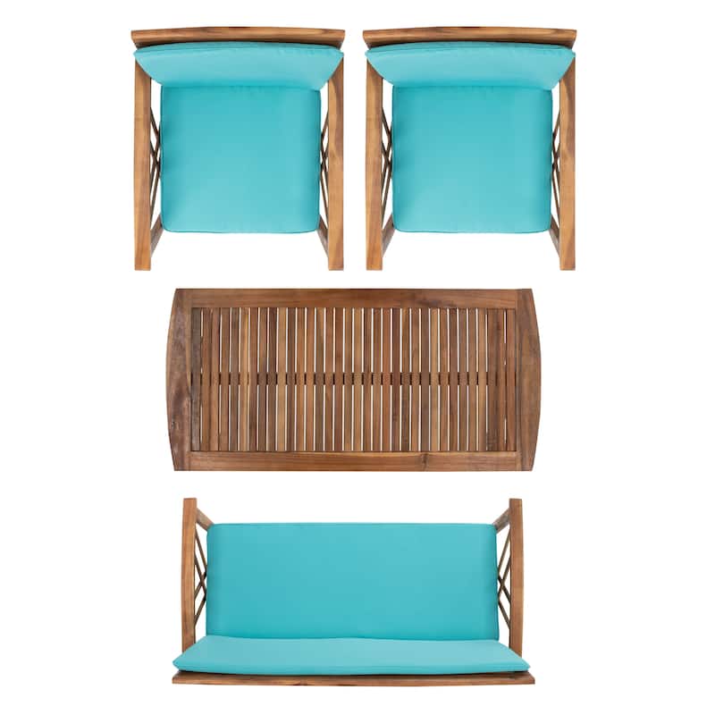 SAFAVIEH Outdoor Fontana 4-piece Acacia Wood Patio Conversation Set