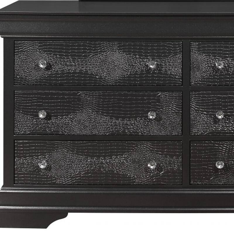 58inch Metallic Grey Solid Wood Six Drawer Double Dresser