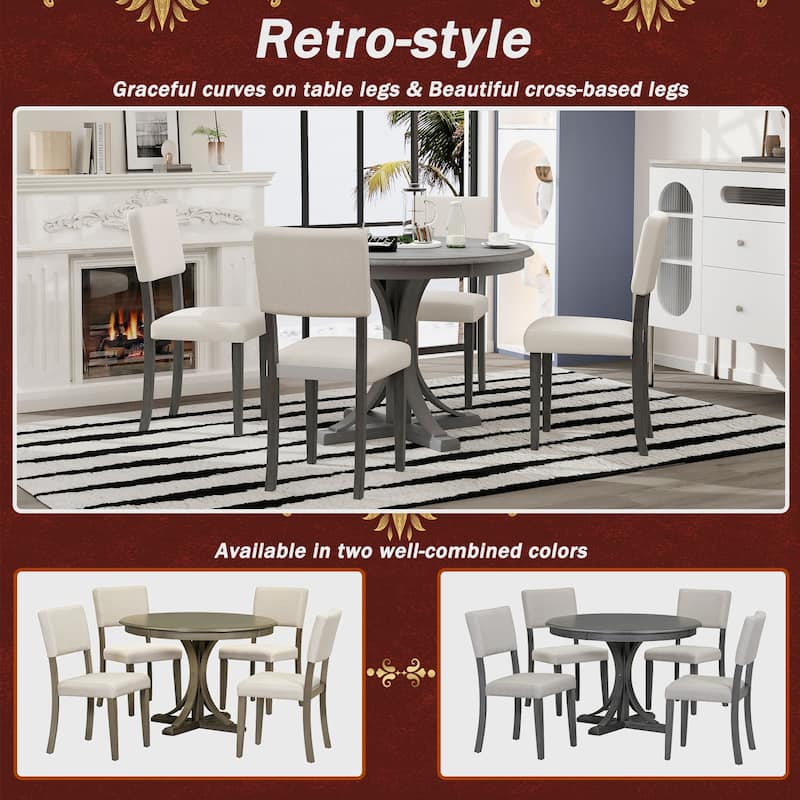 5-Piece Retro Round Dining Table Set