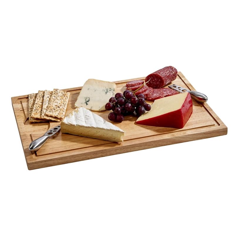 18x12 Thick Reversible Rubberwood Carving Board with Recessed Juice Well for Meat and Veggies - 18" X 12"