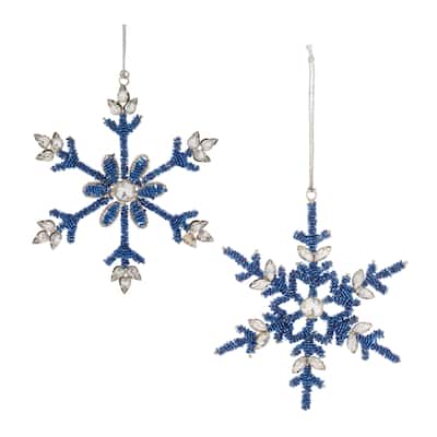 Beaded Metal Snowflake Ornament (Set of 12) - N/A