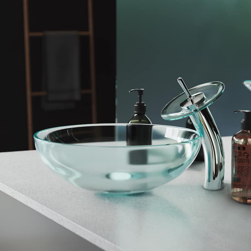 Vincennes 16.5 Glass Vessel Sink With Faucet, Clear - 28" x 24" 9"