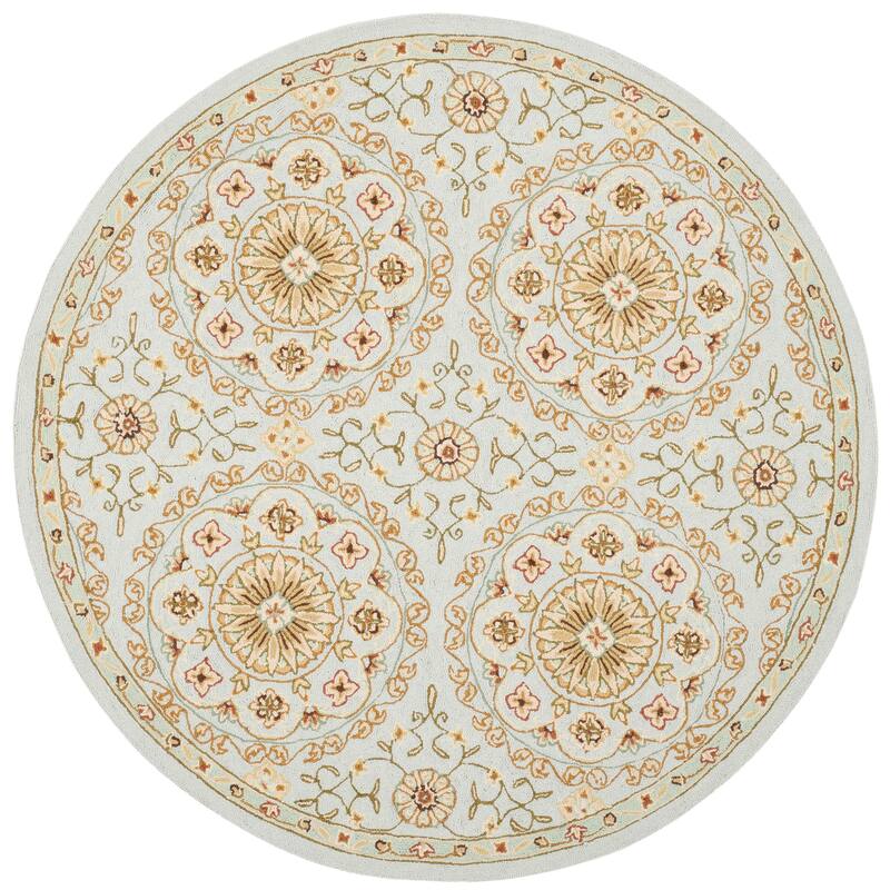 SAFAVIEH Handmade Chelsea Halie French Country Wool Rug - 5'6" Round - Teal/Green - Round
