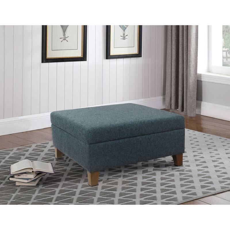 HomePop Luxury 32" Square Storage Ottoman - Textured Navy Woven