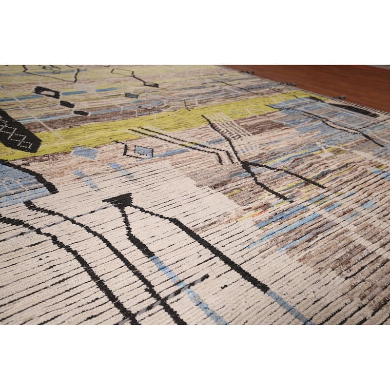 Moroccan Abstract Area Rug Handmade Modern Wool Carpet - 8'10"x 12'9"