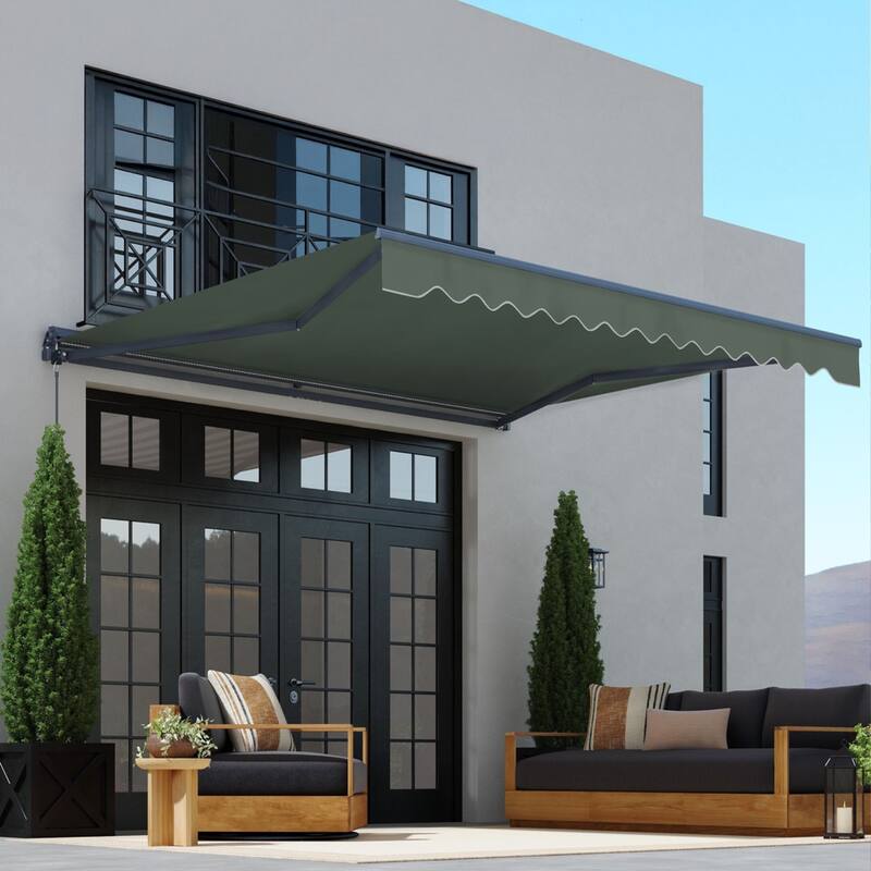 ALEKO Moroccan Semi-Cassette Motorized Patio Awning - Forest Green - 16 x 10 Feet