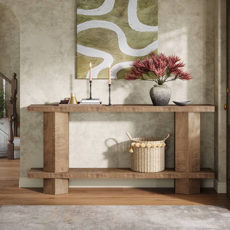 71-Inch Long Console Table for Entryway, 2-Tier Sofa Table - 11.81"D x 70.86"W x 31.5"H