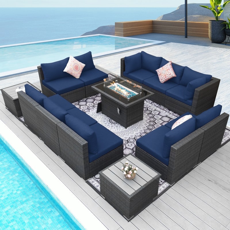 FINCATI Patio Outdoor Wicker Furniture Set Sectional Sofa with Firepit