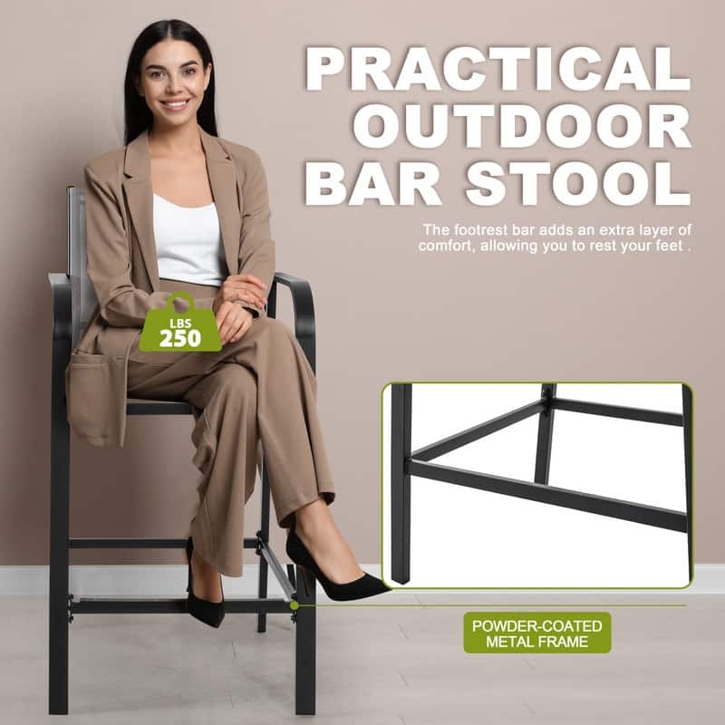 Nuu Garden Outdoor 2-Piece Textilene High Bar Stools, Gray