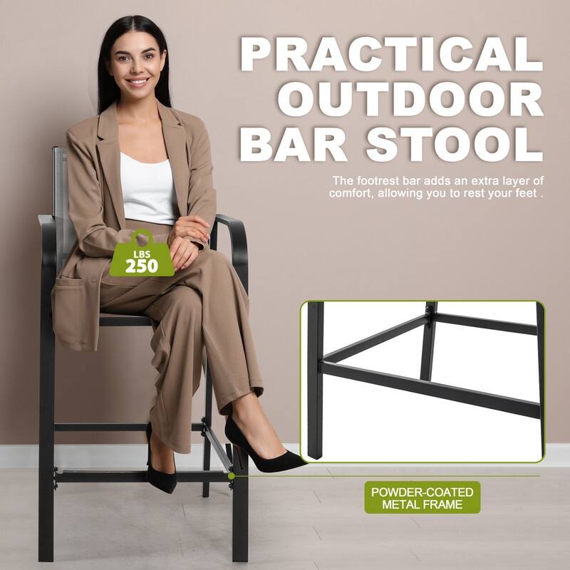 Nuu Garden Outdoor 2-Piece Textilene High Bar Stools, Gray