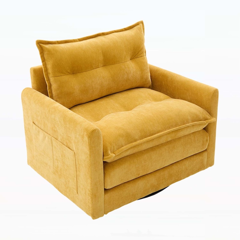Swivel Barrel Chair - Mid Century Modern,Thick Padded,Metal Base
