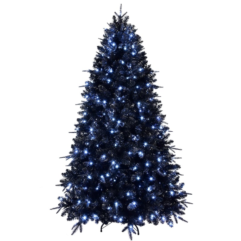 HomeRoots 7' Black Pre Lit Full Spruce Christmas Tree - 54.00 in. x 84.00 in. x 54.00 in.