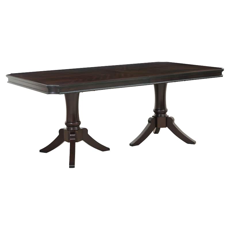 Stoe 76-96 Inch Dining Table, Rectangular Extendable, Pedestal Base, Brown