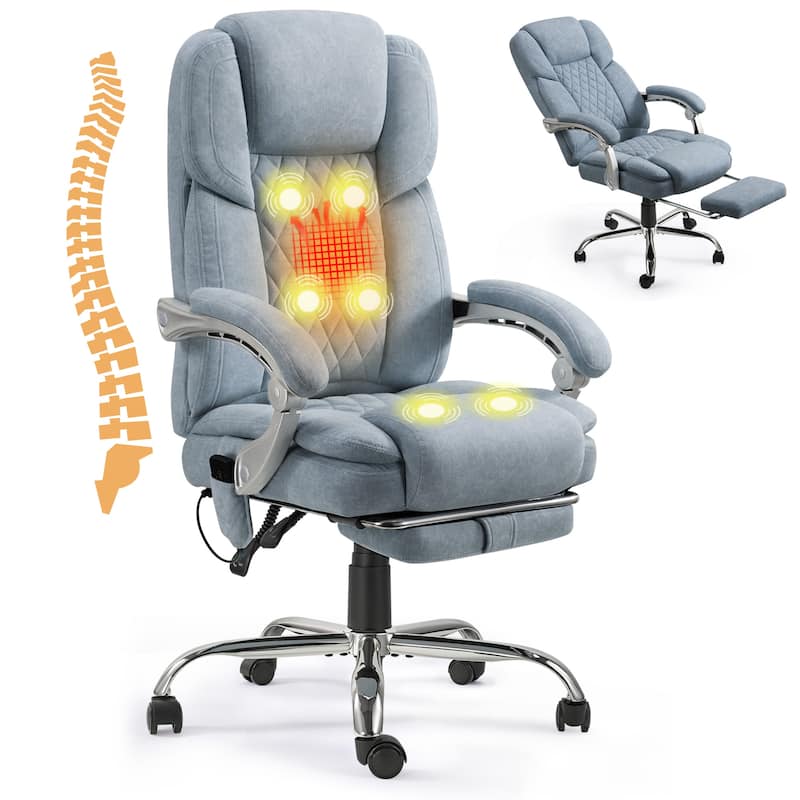 EROMMY Ergonomic Heated Massage Office Chair with Lumbar Support, Reclining Backrest, 2/4/6-Point Massage - Blue