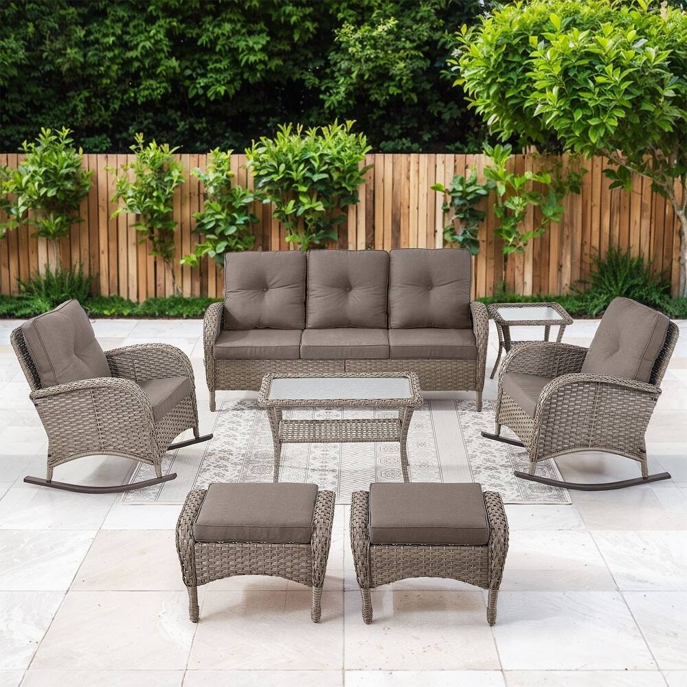 Gymojoy 7-Piece Outdoor Wicker Patio Furniture with 3 Seat Sofa, Rattan Coversation Set with Water Resistant Cushions