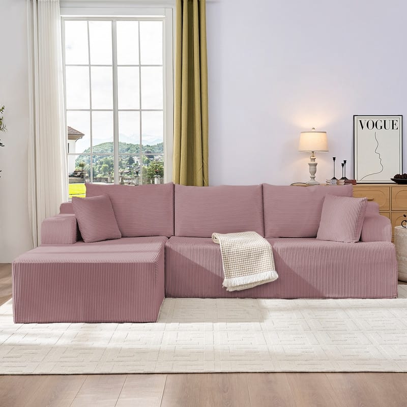Mixoy 2-Pcs Free Combination Modular Sectional Sofas with Deep Seat,Corduroy L-Shaped Sofa with Chaise Lounge - 3-Seater